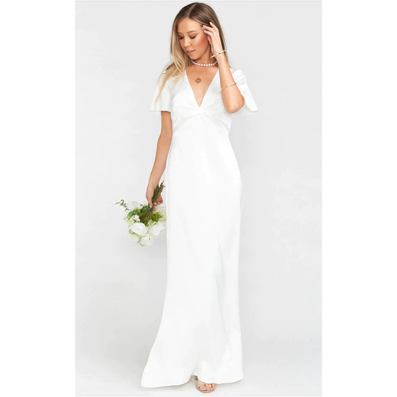 Show Me Your MuMu Dresses & Skirts - NWT Show Me Your Mumu Rome Twist Maxi Gown Ivory Luxe Satin